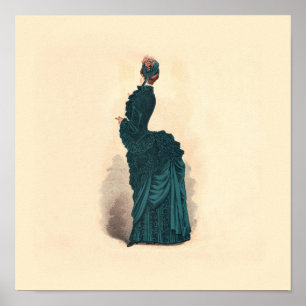 Elegante blauwe Victoriaanse jurk mode vrouw kunst Poster