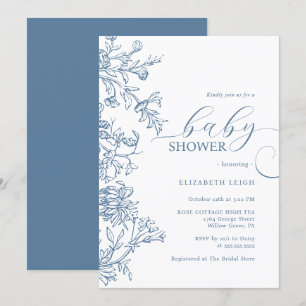 Elegante Blauwe Vintage Baby Shower Kaart
