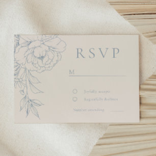 Elegante Blauwe Vintage Bloem Bruiloft RSVP Kaartje