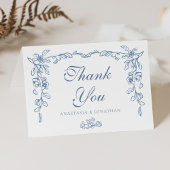 Elegante Blauwe Vintage Bloemen Huwelijk Bedankkaart