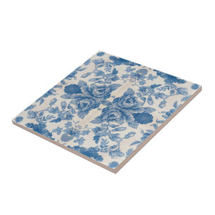 Elegante blauwe vintage bloemmotief tegeltje