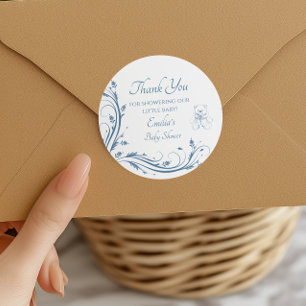 Elegante Blauwe Vintage Jongens Baby Shower Dank J Ronde Sticker