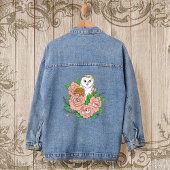 Elegante Blauwe Vintage Kerkuil Roze Bloemen Denim Jacket