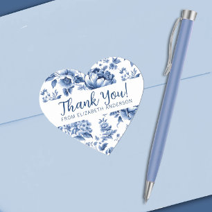 Elegante Blauwe Vintage Roos Bloem Bedankt Hart Sticker
