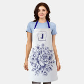 Elegante Blauwe Vintage Roos Monogram Schort (Gedragen)
