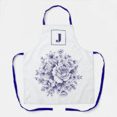 Elegante Blauwe Vintage Roos Monogram Schort (Voorkant)