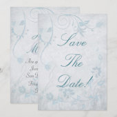 Elegante Blauwe Vintage Save The Date Huwelijk Kaart (Voorkant / Achterkant)