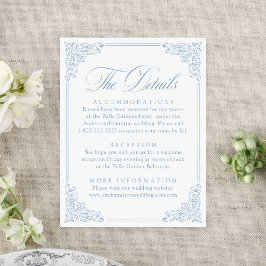 Elegante Blauwe Vintage Sierlijst Huwelijksdetails Informatiekaartje