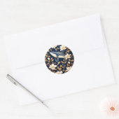 Elegante blauwe vinvis William Morris Geïnspireerd Ronde Sticker (Envelop)