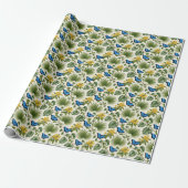 Elegante Blauwe Vlinder Botanische Wrap Cadeaupapier (Uitgerold)