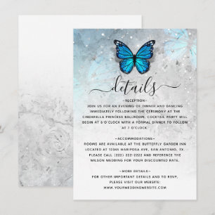Elegante Blauwe Vlinder Bruiloft Details Informatiekaartje