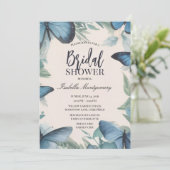Elegante Blauwe Vlinder Bruiloftsdouche Kaart (Staand voorkant)