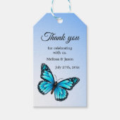 Elegante blauwe vlinder dank u cadeaulabel (Voorkant)