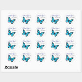Elegante blauwe vlinder dank u ronde sticker (Vel)