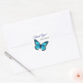 Elegante blauwe vlinder dank u ronde sticker (Envelop)