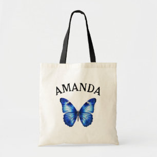 Elegante Blauwe Vlinder Gebogen Naam Girly Tote Bag