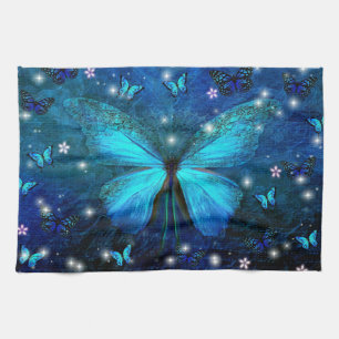 Elegante Blauwe Vlinder Theedoek