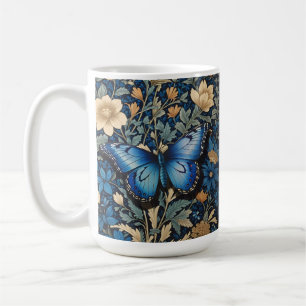 Elegante blauwe vlinder William Morris Geïnspireer Koffiemok