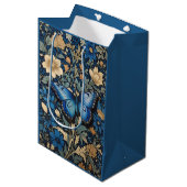 Elegante blauwe vlinder William Morris Geïnspireer Medium Cadeauzakje (Voorkant Gekanteld)