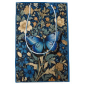 Elegante blauwe vlinder William Morris Geïnspireer Medium Cadeauzakje (Voorkant)