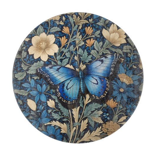 Elegante blauwe vlinder William Morris Geïnspireer Snijplank (Voorkant)