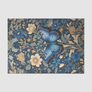 Elegante blauwe vlinder William Morris Geïnspireer Tissuepapier