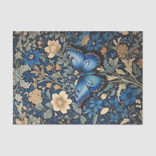 Elegante blauwe vlinder William Morris Geïnspireer Tissuepapier (Voorkant)