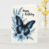 Elegante Blauwe Vlinderkaart Kaart (Gele Bloem)