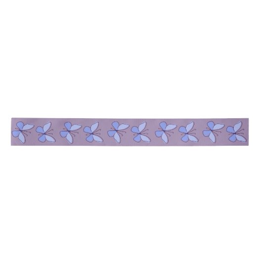 Elegante blauwe vlinders op Violet Satijnen Lint (Voorkant)