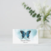 elegante blauwe vlinderslak salon schoonheidssalon visitekaartje (Staand voorkant)