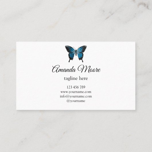 elegante blauwe vlinderslak salon schoonheidssalon visitekaartje (Achterkant)