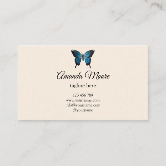 elegante blauwe vlinderslak salon schoonheidssalon visitekaartje (Achterkant)