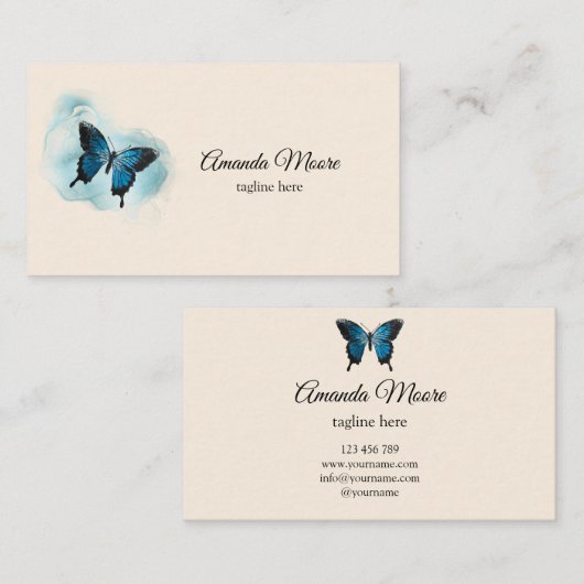 elegante blauwe vlinderslak salon schoonheidssalon visitekaartje (Voorkant / Achterkant)