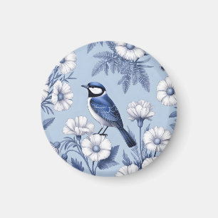 Elegante Blauwe Vogel en Wit Bloempatroon Magneet