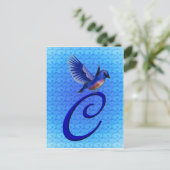 Elegante Blauwe Vogel Monogram Beginletter C Briefkaart (Staand voorkant)