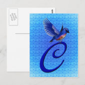 Elegante Blauwe Vogel Monogram Beginletter C Briefkaart (Voorkant / Achterkant)