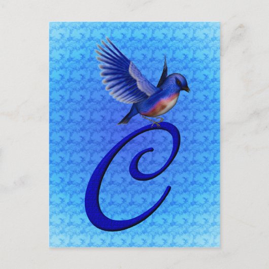 Elegante Blauwe Vogel Monogram Beginletter C Briefkaart (Voorkant)