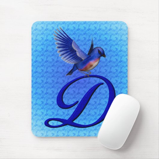 Elegante Blauwe Vogel Monogram Initiaal D Muismat (Met muis)