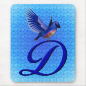 Elegante Blauwe Vogel Monogram Initiaal D Muismat (Voorkant)