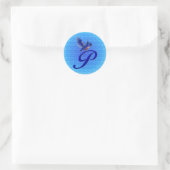 Elegante Blauwe Vogel Monogram Initiaal P Ronde Sticker (Tas)