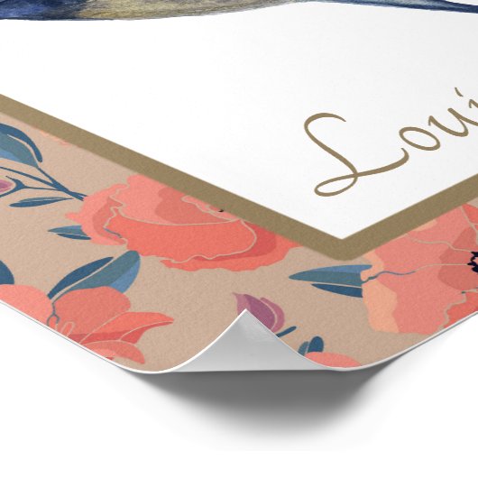 Elegante Blauwe Vogel Sparrow Poppies Custom Wall  Poster (Hoek)