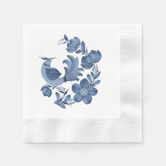 Elegante Blauwe Vogelen Bloem Kunst  Servet