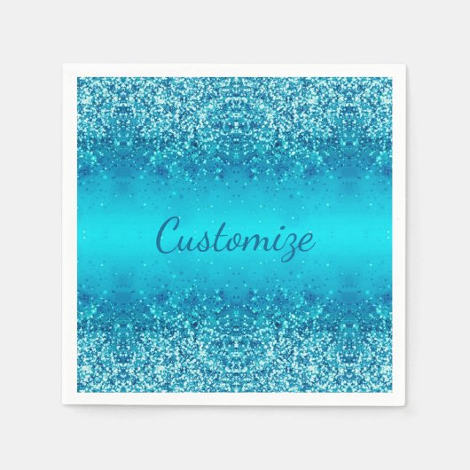 Elegante Blauwe Vorst Glitter Servetten (Voorkant)
