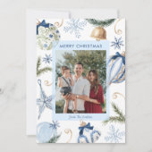 Elegante blauwe vrolijke kerstfoto kaart (Voorkant)