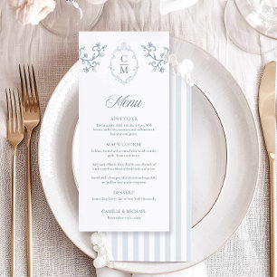 Elegante Blauwe Wapenkaart Huwelijksmenu Menu