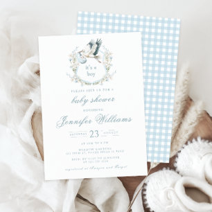 Elegante Blauwe Wapenschild met Ooievaar Jongens B Kaart