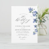 elegante blauwe waterverf bloei bruiloft kaart (Staand voorkant)