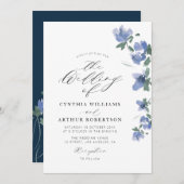 elegante blauwe waterverf bloei bruiloft kaart (Voorkant / Achterkant)