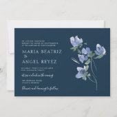 elegante blauwe waterverf bloei bruiloft uitnodigi kaart (Voorkant)