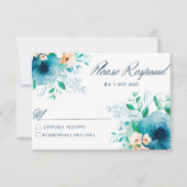 Elegante Blauwe Waterverf Bloem Bruiloft RSVP-kaar RSVP Kaartje (Voorkant)